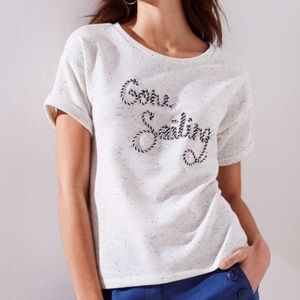 LOFT Gone Sailing Short Sleeve Grey Knit Top Size S